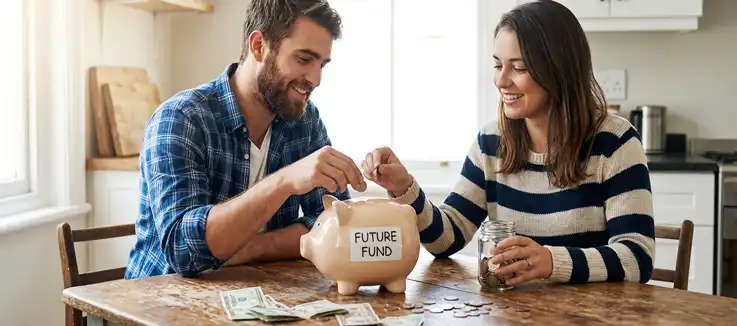 couple saving money in a piggy bank