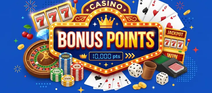 "Bonus Points" sign with surrounding gaming images