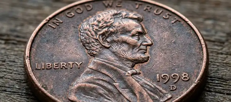 close up view of a penny coin