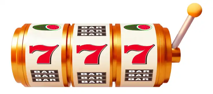 slot machine reel showing 777 for the win