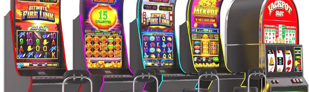 a row of 5 different slot machines