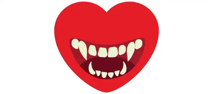 vampire teeth inside red heart