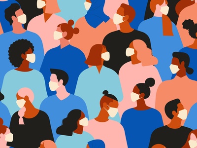 diagram of people all wearing face masks against covid infection