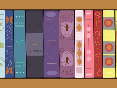 a wooden bookshelf fill of brightly colored books